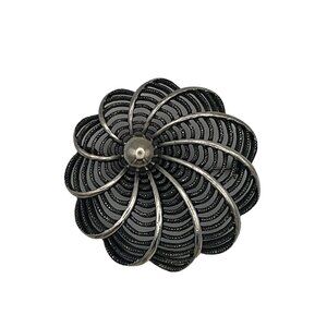 Vinage Swirl Flower Brooch Textured & Polished Silver Tone Metal